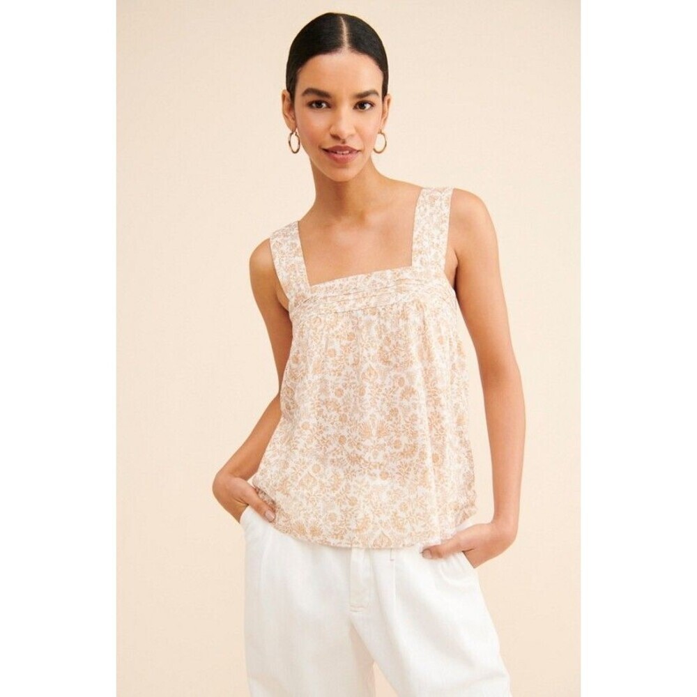 Faherty Beige Floral Square-Neck Sleeveless Blouse
